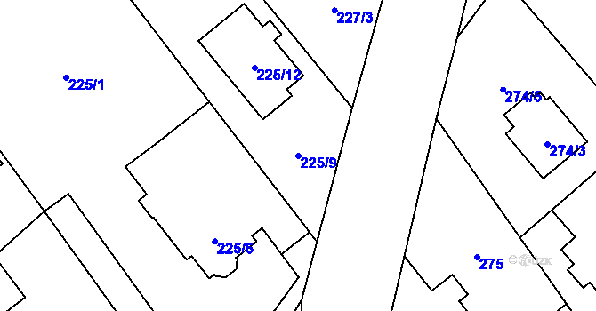 Parcela st. 225/9 v KÚ Hlučín, Katastrální mapa