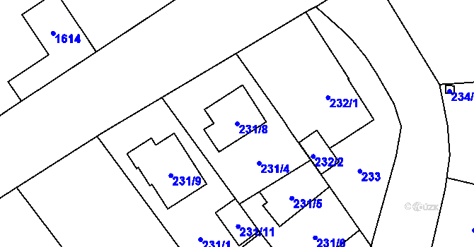 Parcela st. 231/8 v KÚ Hlučín, Katastrální mapa