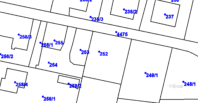 Parcela st. 252 v KÚ Hlučín, Katastrální mapa