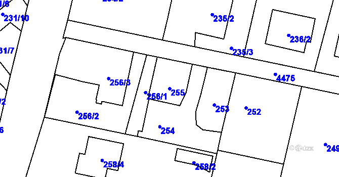 Parcela st. 255 v KÚ Hlučín, Katastrální mapa