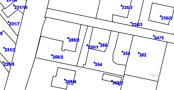 Parcela st. 256/1 v KÚ Hlučín, Katastrální mapa