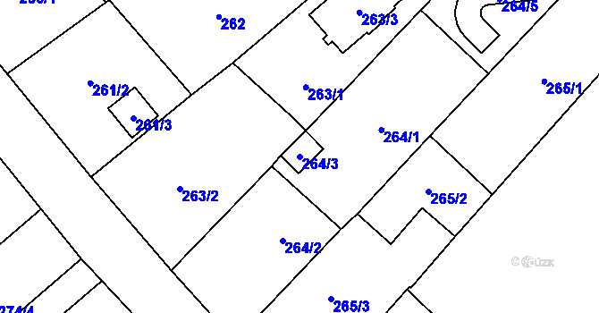 Parcela st. 264/3 v KÚ Hlučín, Katastrální mapa