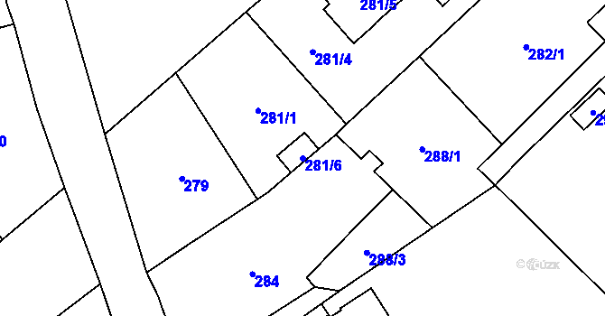 Parcela st. 281/6 v KÚ Hlučín, Katastrální mapa