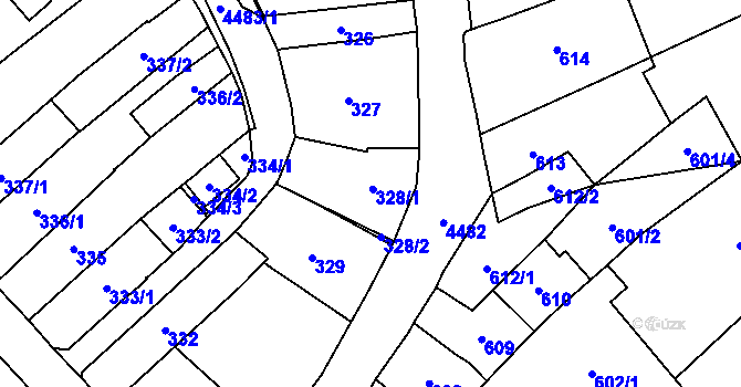 Parcela st. 328 v KÚ Hlučín, Katastrální mapa