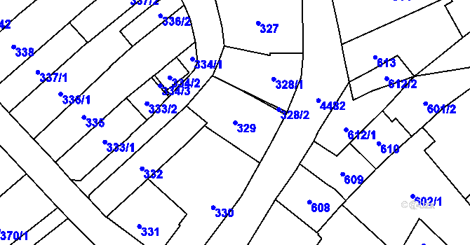 Parcela st. 329 v KÚ Hlučín, Katastrální mapa