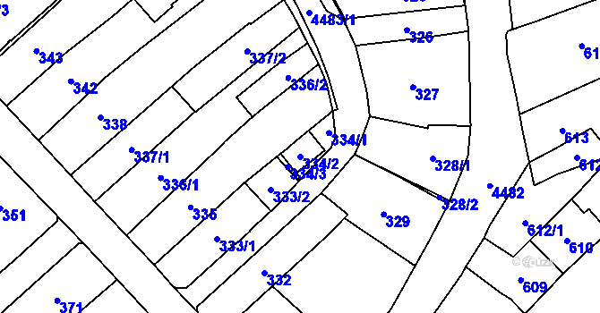 Parcela st. 334/2 v KÚ Hlučín, Katastrální mapa