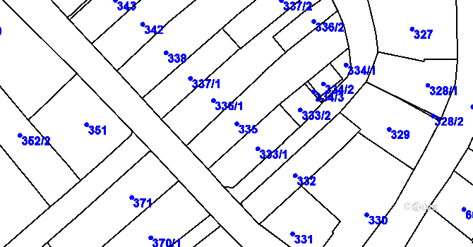 Parcela st. 335 v KÚ Hlučín, Katastrální mapa