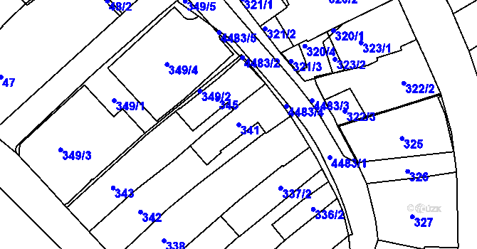 Parcela st. 341 v KÚ Hlučín, Katastrální mapa