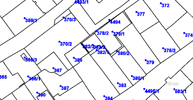 Parcela st. 382/1 v KÚ Hlučín, Katastrální mapa