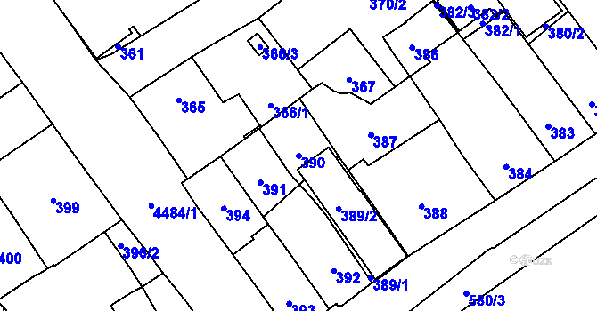 Parcela st. 390 v KÚ Hlučín, Katastrální mapa