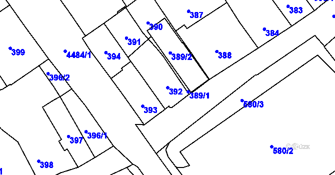 Parcela st. 392 v KÚ Hlučín, Katastrální mapa
