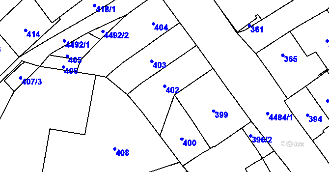 Parcela st. 402 v KÚ Hlučín, Katastrální mapa