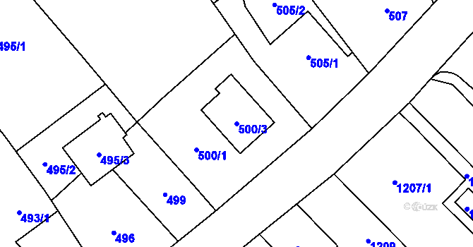 Parcela st. 500/3 v KÚ Hlučín, Katastrální mapa