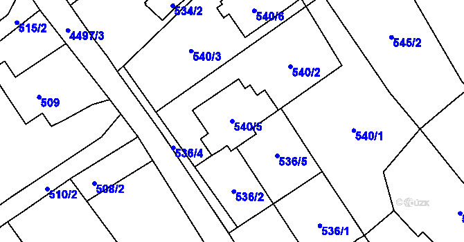 Parcela st. 540/5 v KÚ Hlučín, Katastrální mapa