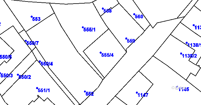 Parcela st. 555/4 v KÚ Hlučín, Katastrální mapa