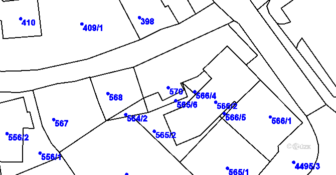 Parcela st. 570 v KÚ Hlučín, Katastrální mapa