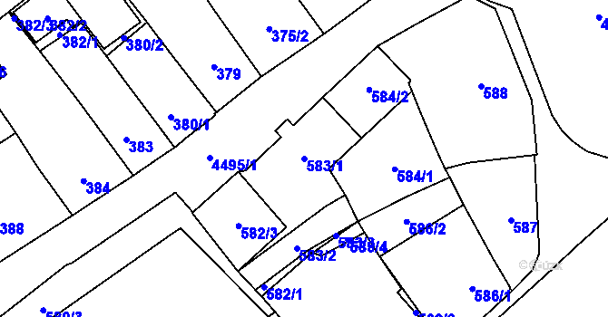 Parcela st. 583/1 v KÚ Hlučín, Katastrální mapa