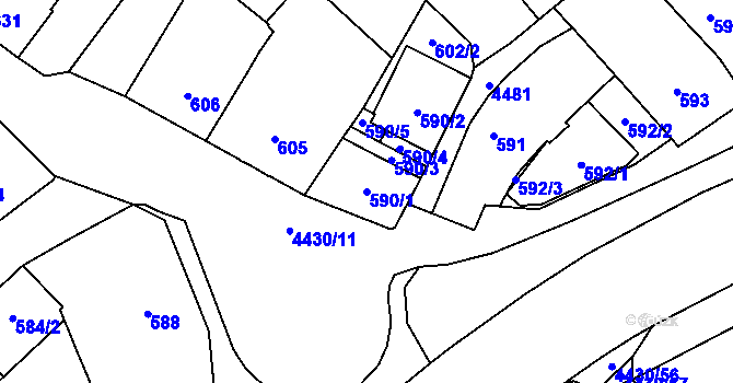 Parcela st. 590/1 v KÚ Hlučín, Katastrální mapa