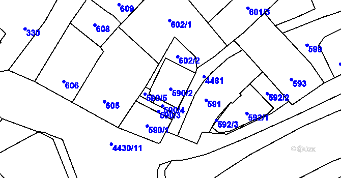 Parcela st. 590/2 v KÚ Hlučín, Katastrální mapa