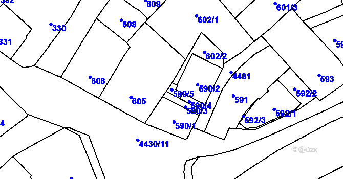 Parcela st. 590/5 v KÚ Hlučín, Katastrální mapa