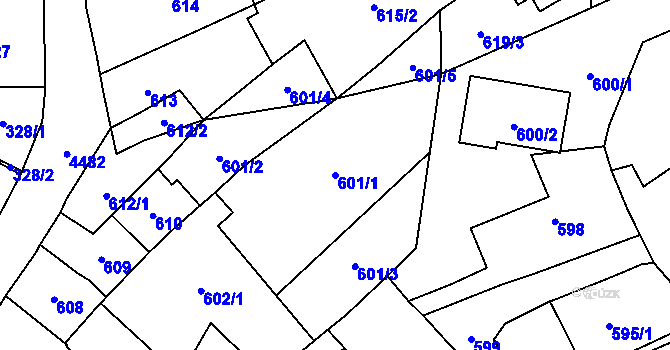Parcela st. 601/1 v KÚ Hlučín, Katastrální mapa