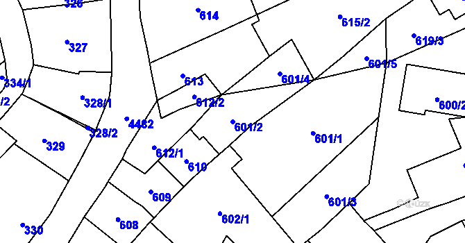 Parcela st. 601/2 v KÚ Hlučín, Katastrální mapa