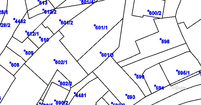 Parcela st. 601/3 v KÚ Hlučín, Katastrální mapa