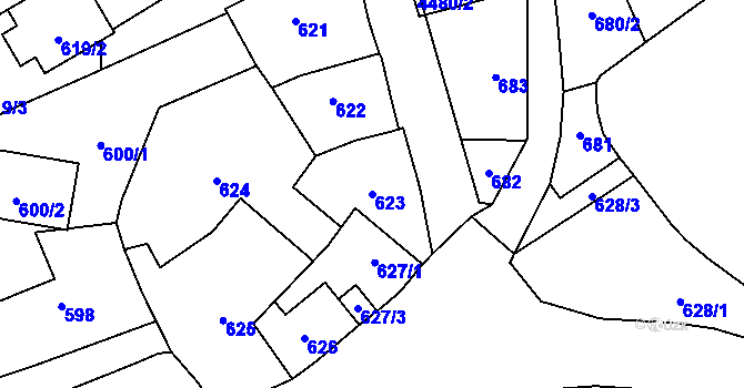Parcela st. 623 v KÚ Hlučín, Katastrální mapa