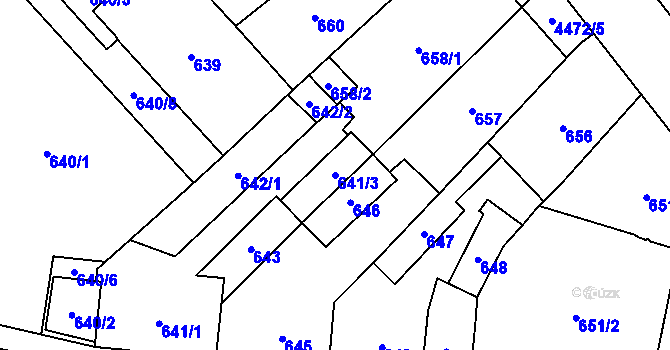 Parcela st. 641/3 v KÚ Hlučín, Katastrální mapa