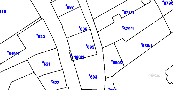 Parcela st. 685 v KÚ Hlučín, Katastrální mapa