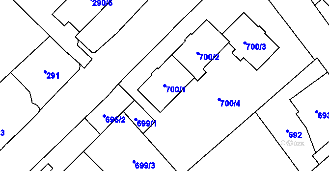 Parcela st. 700/1 v KÚ Hlučín, Katastrální mapa