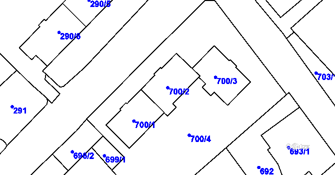 Parcela st. 700/2 v KÚ Hlučín, Katastrální mapa