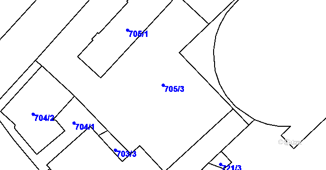Parcela st. 705/3 v KÚ Hlučín, Katastrální mapa