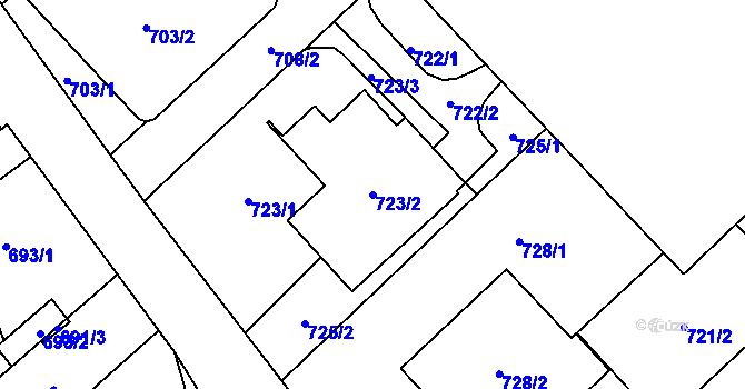 Parcela st. 723/2 v KÚ Hlučín, Katastrální mapa