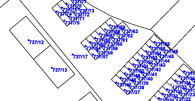 Parcela st. 737/58 v KÚ Hlučín, Katastrální mapa