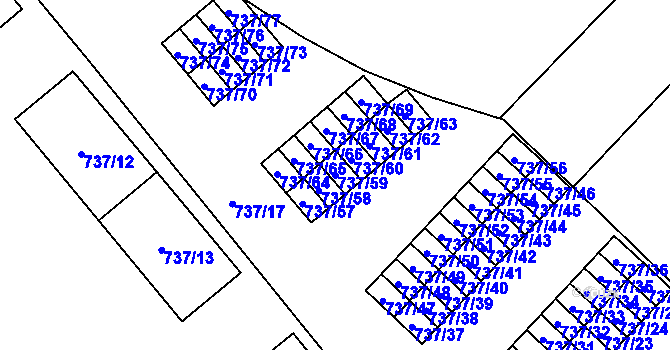 Parcela st. 737/59 v KÚ Hlučín, Katastrální mapa