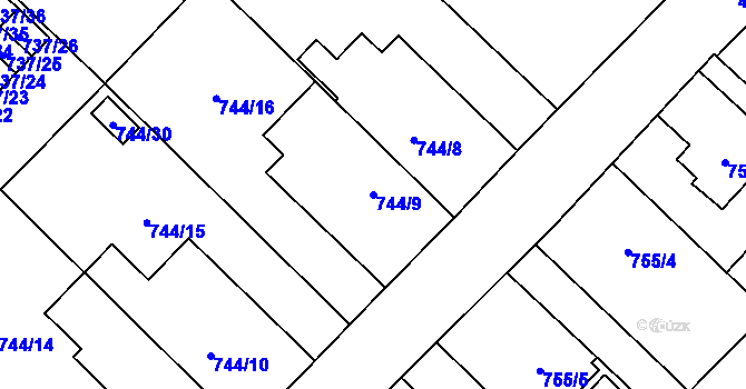 Parcela st. 744/9 v KÚ Hlučín, Katastrální mapa