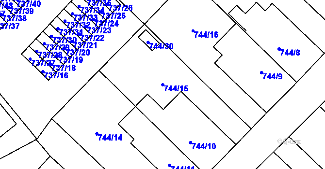 Parcela st. 744/15 v KÚ Hlučín, Katastrální mapa