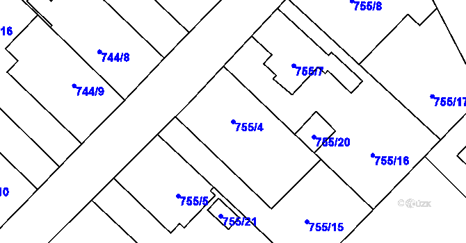 Parcela st. 755/4 v KÚ Hlučín, Katastrální mapa