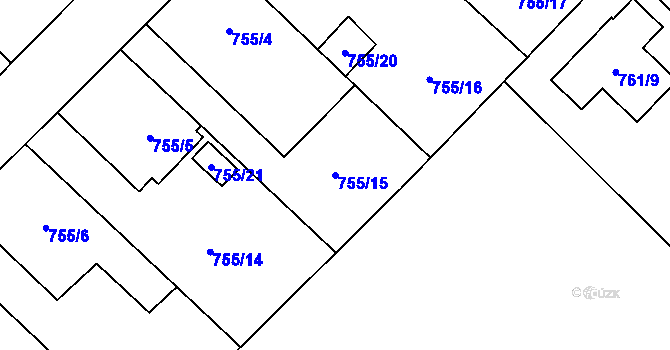 Parcela st. 755/15 v KÚ Hlučín, Katastrální mapa