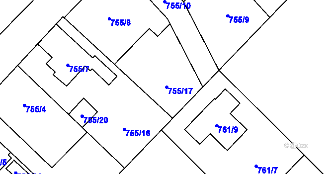 Parcela st. 755/17 v KÚ Hlučín, Katastrální mapa