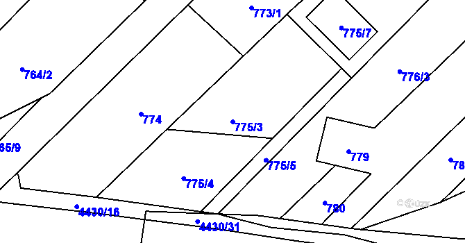 Parcela st. 775/3 v KÚ Hlučín, Katastrální mapa