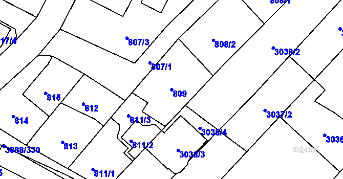 Parcela st. 809 v KÚ Hlučín, Katastrální mapa