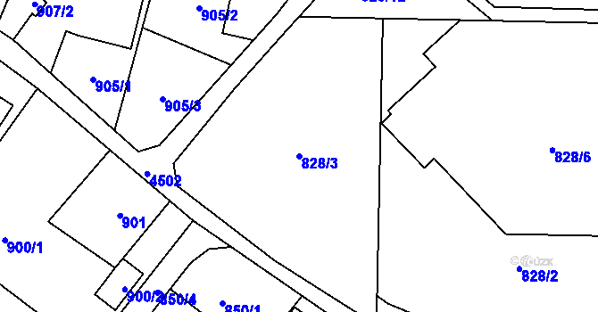 Parcela st. 828/3 v KÚ Hlučín, Katastrální mapa