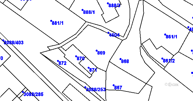 Parcela st. 869 v KÚ Hlučín, Katastrální mapa