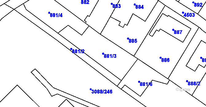 Parcela st. 881/3 v KÚ Hlučín, Katastrální mapa
