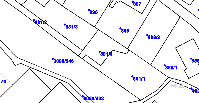 Parcela st. 881/6 v KÚ Hlučín, Katastrální mapa