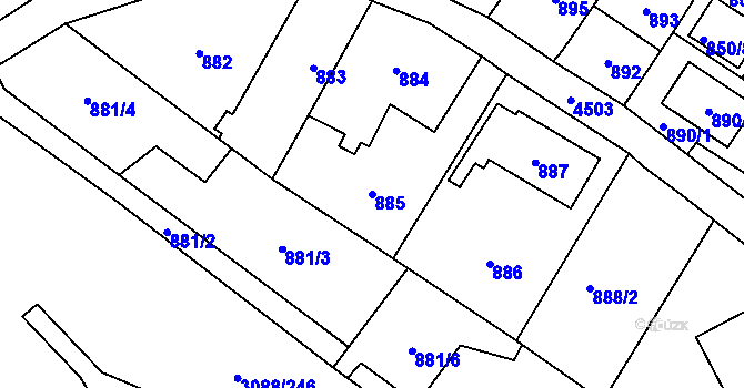 Parcela st. 885 v KÚ Hlučín, Katastrální mapa