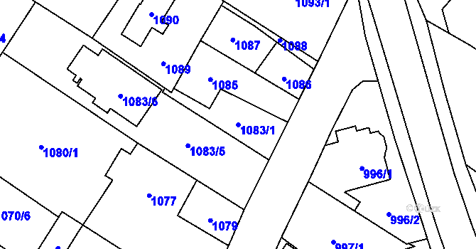 Parcela st. 1083/1 v KÚ Hlučín, Katastrální mapa