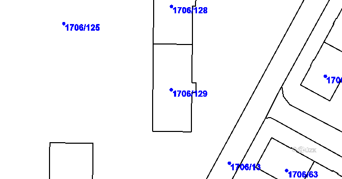 Parcela st. 1706/129 v KÚ Hlučín, Katastrální mapa